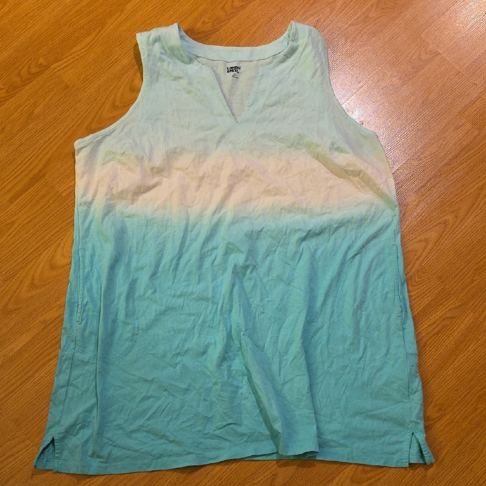 Lands' End Aqua and White Sleeveless Dress W/Pockets Size 3X
